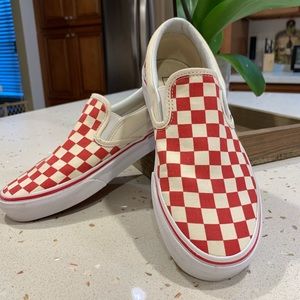 Red and white checkered Vans size 6